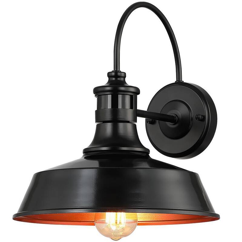 Luz de pared de granero exterior con sensor de movimiento TRUE FINE Grantham de 1 luz y 12 pulgadas en negro - TD130010OT