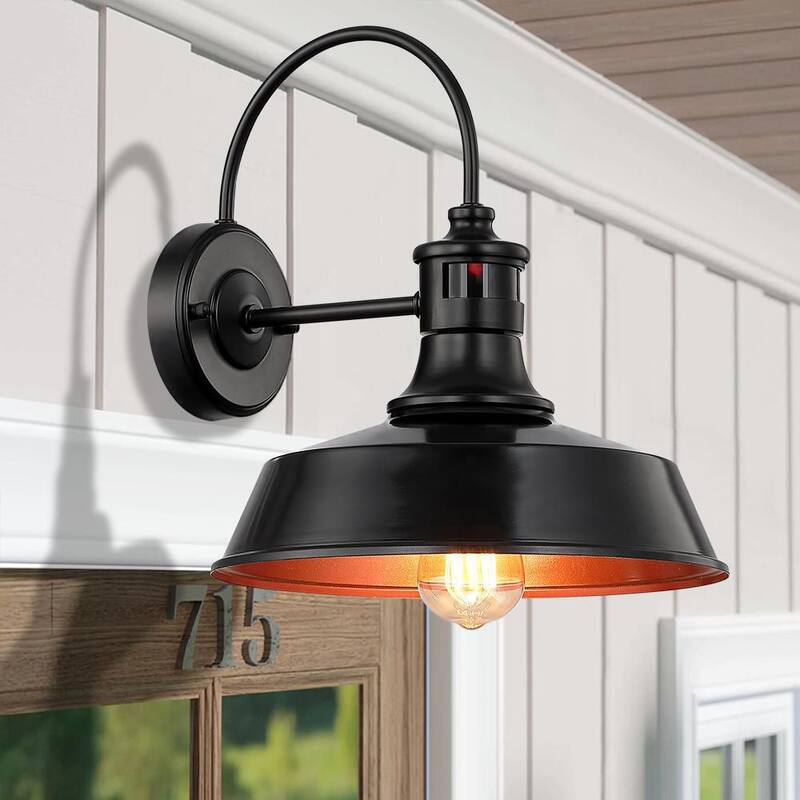 Luz de pared de granero exterior con sensor de movimiento TRUE FINE Grantham de 1 luz y 12 pulgadas en negro - TD130010OT