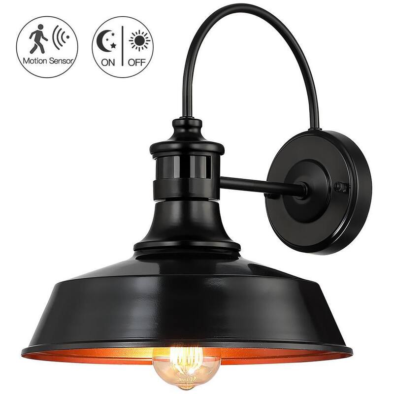 Luz de pared de granero exterior con sensor de movimiento TRUE FINE Grantham de 1 luz y 12 pulgadas en negro - TD130010OT