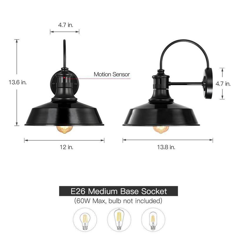 Luz de pared de granero exterior con sensor de movimiento TRUE FINE Grantham de 1 luz y 12 pulgadas en negro - TD130010OT