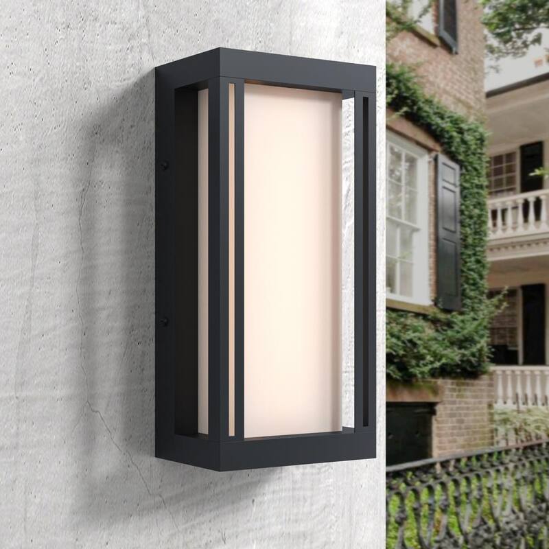 Lámpara de Alba a Ocaso Integrada LED para Exterior, Moderna Negra Montpelier de Maxax con Pantalla Blanca (Paquete de 6) - 7029-1BK-6pk