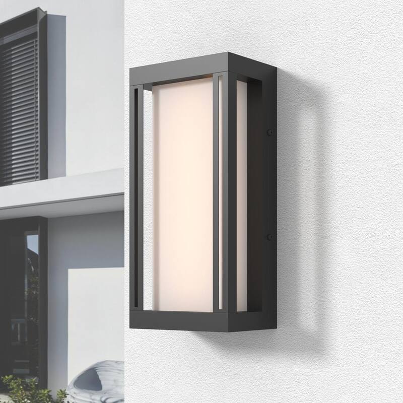 Lámpara de Alba a Ocaso Integrada LED para Exterior, Moderna Negra Montpelier de Maxax con Pantalla Blanca (Paquete de 6) - 7029-1BK-6pk