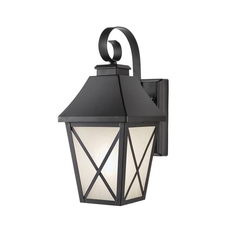 Linterna de pared con efecto de llama parpadeante LED integrado con selección de color en negro medianoche para exteriores con cableado duro Hampton Bay 16.3 in. - LAN15/3WY/BLK/HD