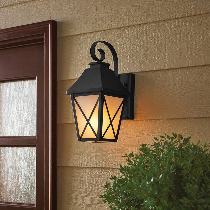 Linterna de pared con efecto de llama parpadeante LED integrado con selección de color en negro medianoche para exteriores con cableado duro Hampton Bay 16.3 in. - LAN15/3WY/BLK/HD