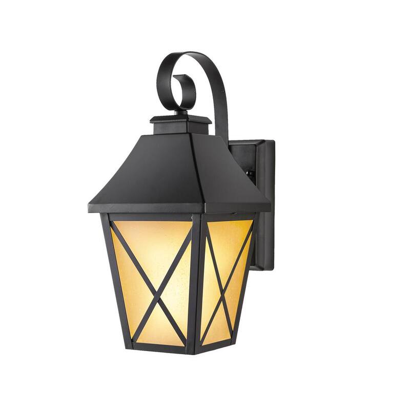 Linterna de pared con efecto de llama parpadeante LED integrado con selección de color en negro medianoche para exteriores con cableado duro Hampton Bay 16.3 in. - LAN15/3WY/BLK/HD