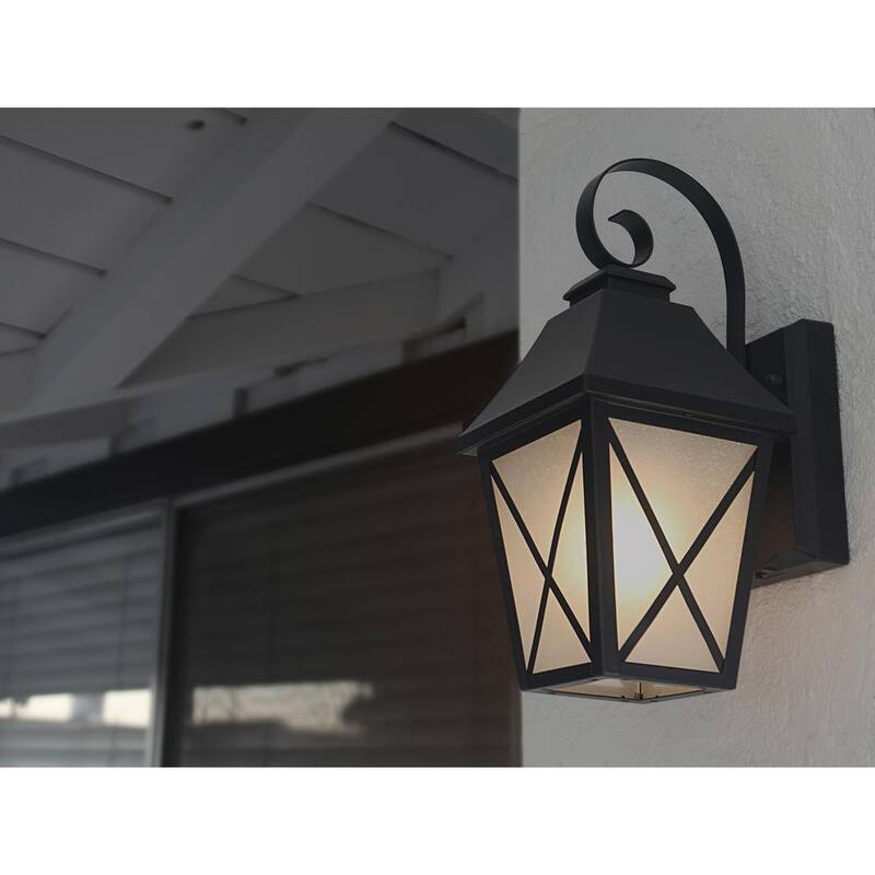 Linterna de pared con efecto de llama parpadeante LED integrado con selección de color en negro medianoche para exteriores con cableado duro Hampton Bay 16.3 in. - LAN15/3WY/BLK/HD