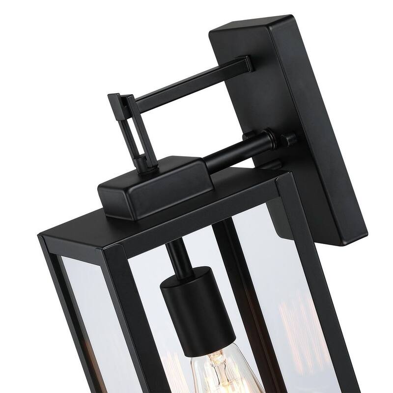 Lámpara de pared de exterior Hukoro Bonanza de 18 pulgadas y 1 luz en negro mate con pantalla de vidrio transparente, 1 x E26 - F19051-BK.