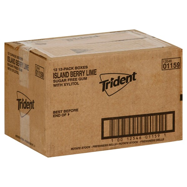 Chicle sin azúcar Trident Island Berry Lima 14 Piezas, Paquete de 144 - 01159