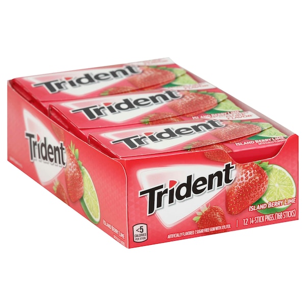 Chicle sin azúcar Trident Island Berry Lima 14 Piezas, Paquete de 144 - 01159
