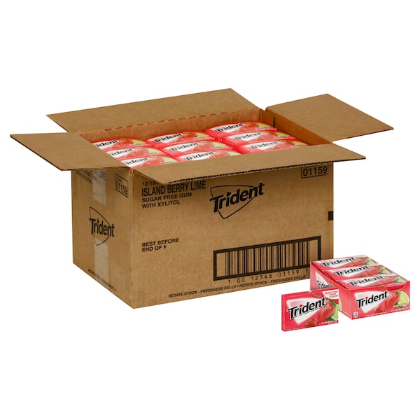 Chicle sin azúcar Trident Island Berry Lima 14 Piezas, Paquete de 144 - 01159