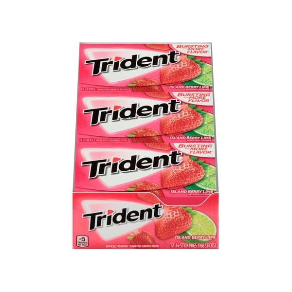 Chicle sin azúcar Trident Island Berry Lima 14 Piezas, Paquete de 144 - 01159