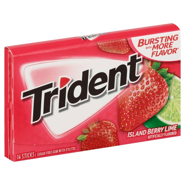 Chicle sin azúcar Trident Island Berry Lima 14 Piezas, Paquete de 144 - 01159