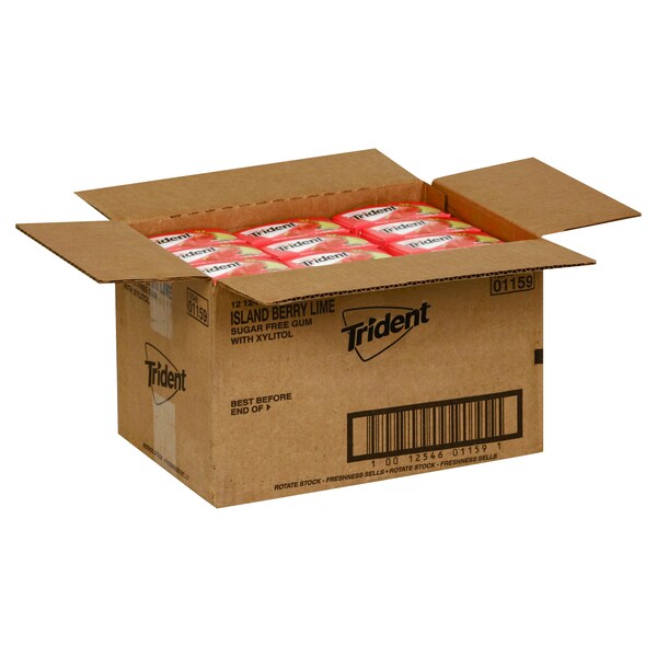 Chicle sin azúcar Trident Island Berry Lima 14 Piezas, Paquete de 144 - 01159