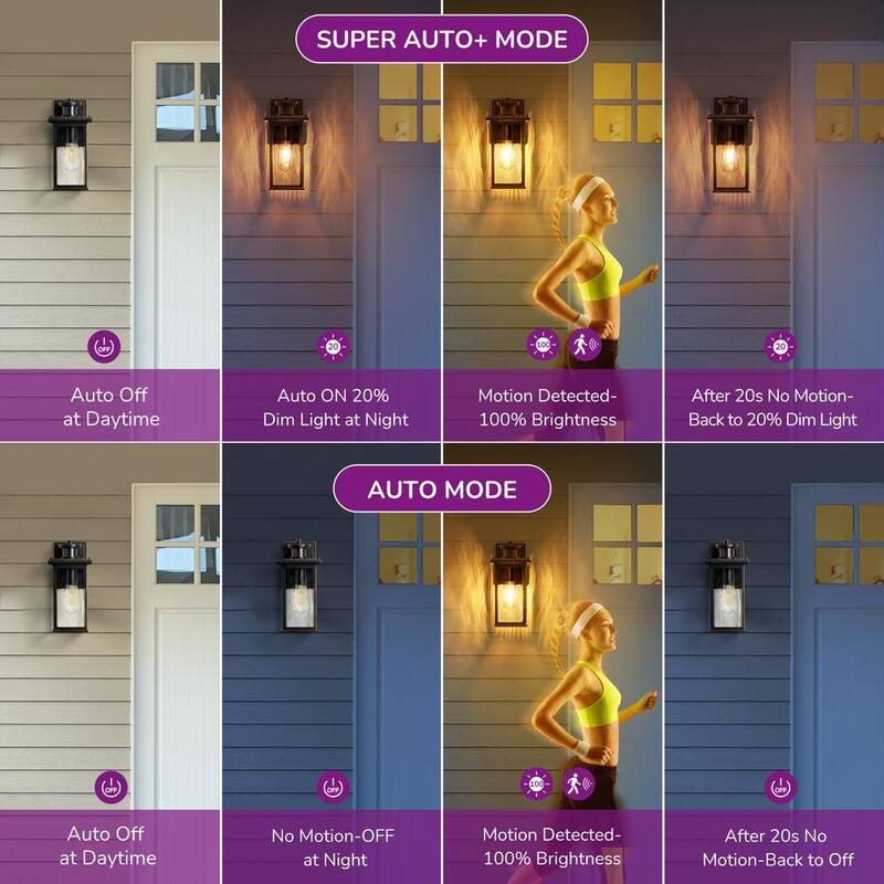 EDISHINE 12 in. Linterna de pared exterior alámbrica negra con sensor de movimiento atenuable del anochecer al amanecer y sin bombillas incluidas - HOWL07H