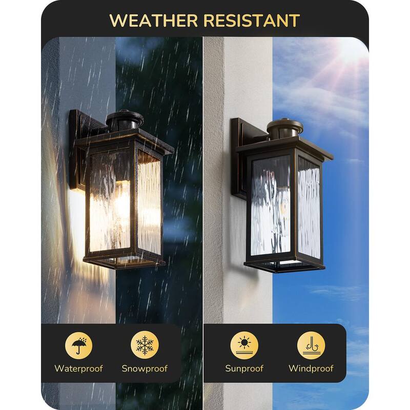 EDISHINE 12 in. Linterna de pared exterior alámbrica negra con sensor de movimiento atenuable del anochecer al amanecer y sin bombillas incluidas - HOWL07H