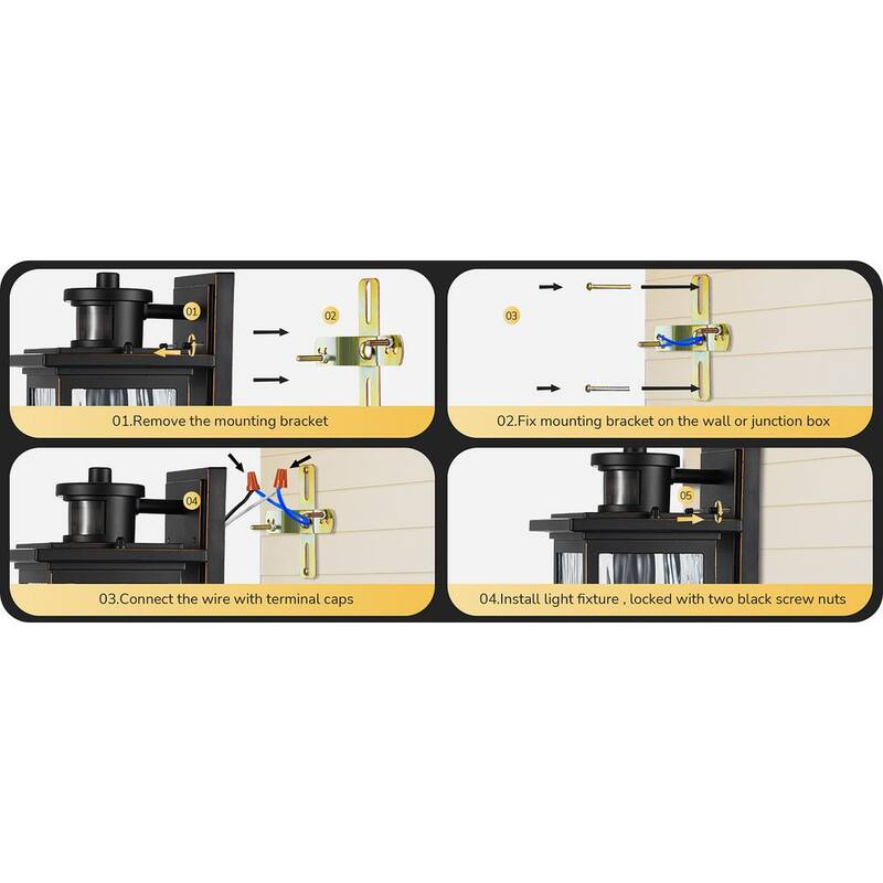 EDISHINE 12 in. Linterna de pared exterior alámbrica negra con sensor de movimiento atenuable del anochecer al amanecer y sin bombillas incluidas - HOWL07H