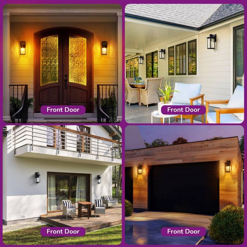 EDISHINE 12 in. Linterna de pared exterior alámbrica negra con sensor de movimiento atenuable del anochecer al amanecer y sin bombillas incluidas - HOWL07H