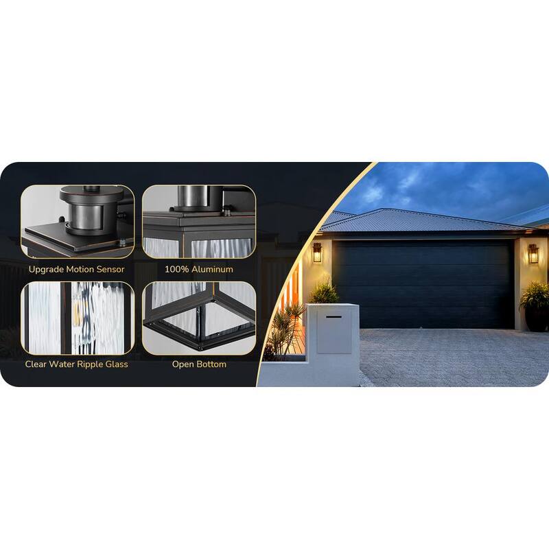 EDISHINE 12 in. Linterna de pared exterior alámbrica negra con sensor de movimiento atenuable del anochecer al amanecer y sin bombillas incluidas - HOWL07H