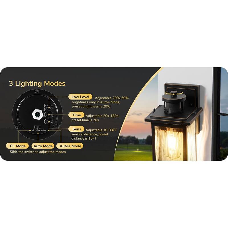 EDISHINE 12 in. Linterna de pared exterior alámbrica negra con sensor de movimiento atenuable del anochecer al amanecer y sin bombillas incluidas - HOWL07H