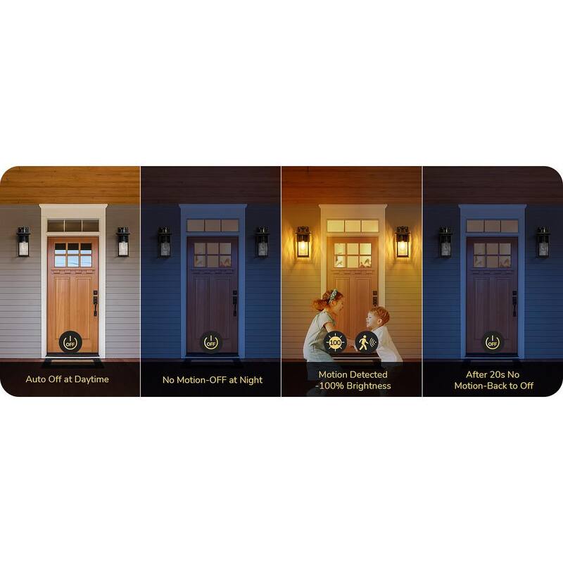 EDISHINE 12 in. Linterna de pared exterior alámbrica negra con sensor de movimiento atenuable del anochecer al amanecer y sin bombillas incluidas - HOWL07H