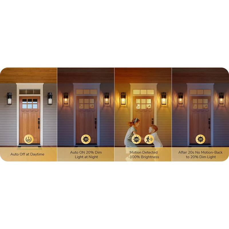 EDISHINE 12 in. Linterna de pared exterior alámbrica negra con sensor de movimiento atenuable del anochecer al amanecer y sin bombillas incluidas - HOWL07H