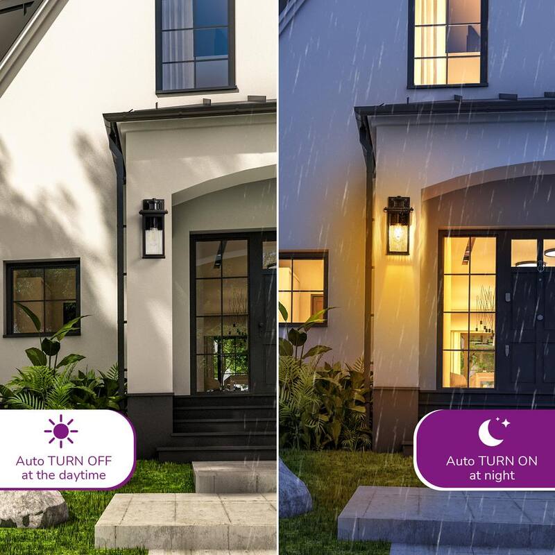 EDISHINE 12 in. Linterna de pared exterior alámbrica negra con sensor de movimiento atenuable del anochecer al amanecer y sin bombillas incluidas - HOWL07H
