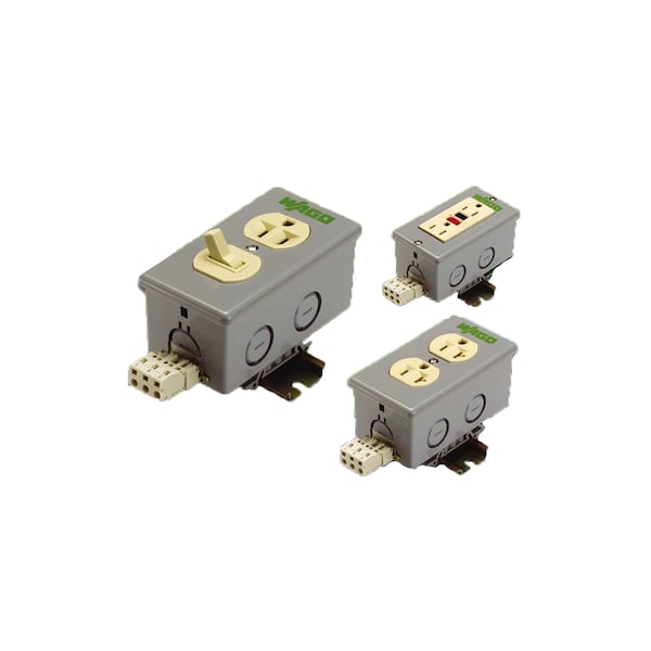 Wago OUTLET BOX DUPLEX 120V/15A, PREWIRED 28-12AWG EXTERNAL CON, DIN MOUNT - 415885