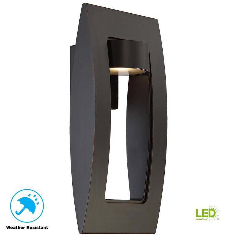 Colección de decoración para el hogar Frolynn, Farol de Pared para Exterior de 1 luz de 16 pulgadas en Bronce Frotado con Acentos Dorados, con Luz LED Integrada y Vidrio Esmerilado - 23712
