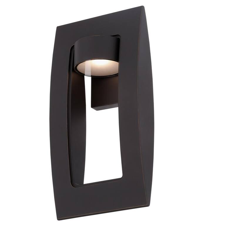 Colección de decoración para el hogar Frolynn, Farol de Pared para Exterior de 1 luz de 16 pulgadas en Bronce Frotado con Acentos Dorados, con Luz LED Integrada y Vidrio Esmerilado - 23712