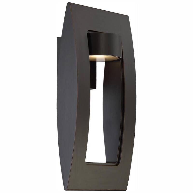 Colección de decoración para el hogar Frolynn, Farol de Pared para Exterior de 1 luz de 16 pulgadas en Bronce Frotado con Acentos Dorados, con Luz LED Integrada y Vidrio Esmerilado - 23712