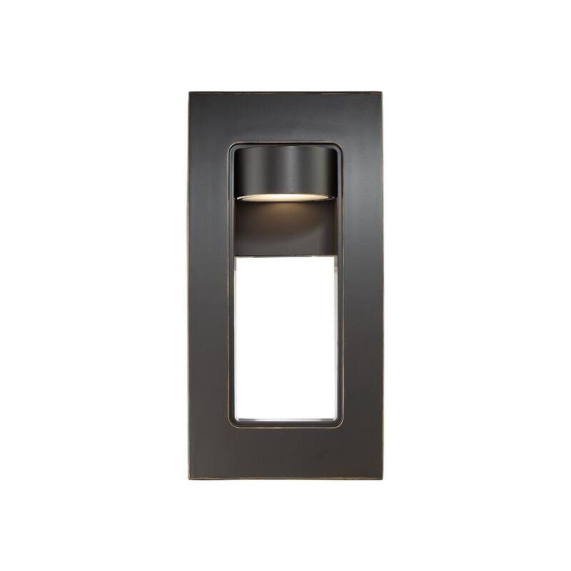 Colección de decoración para el hogar Frolynn, Farol de Pared para Exterior de 1 luz de 16 pulgadas en Bronce Frotado con Acentos Dorados, con Luz LED Integrada y Vidrio Esmerilado - 23712