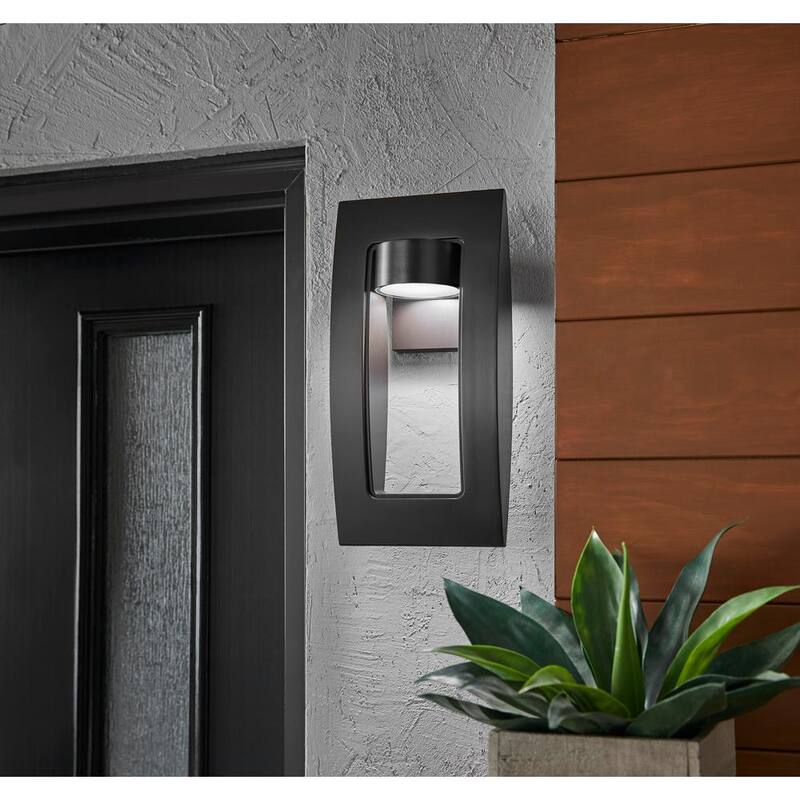 Colección de decoración para el hogar Frolynn, Farol de Pared para Exterior de 1 luz de 16 pulgadas en Bronce Frotado con Acentos Dorados, con Luz LED Integrada y Vidrio Esmerilado - 23712
