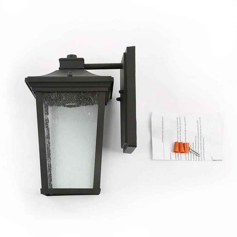 Lámpara de pared negra LNC Transitional de 1 luz de 11 pulgadas con pantalla de vidrio grabado, moderna luz de pared exterior compatible con LED - A03319S