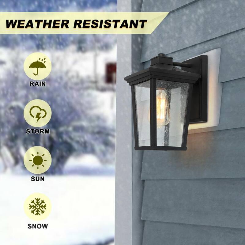 Lámpara de pared negra LNC Transitional de 1 luz de 11 pulgadas con pantalla de vidrio grabado, moderna luz de pared exterior compatible con LED - A03319S