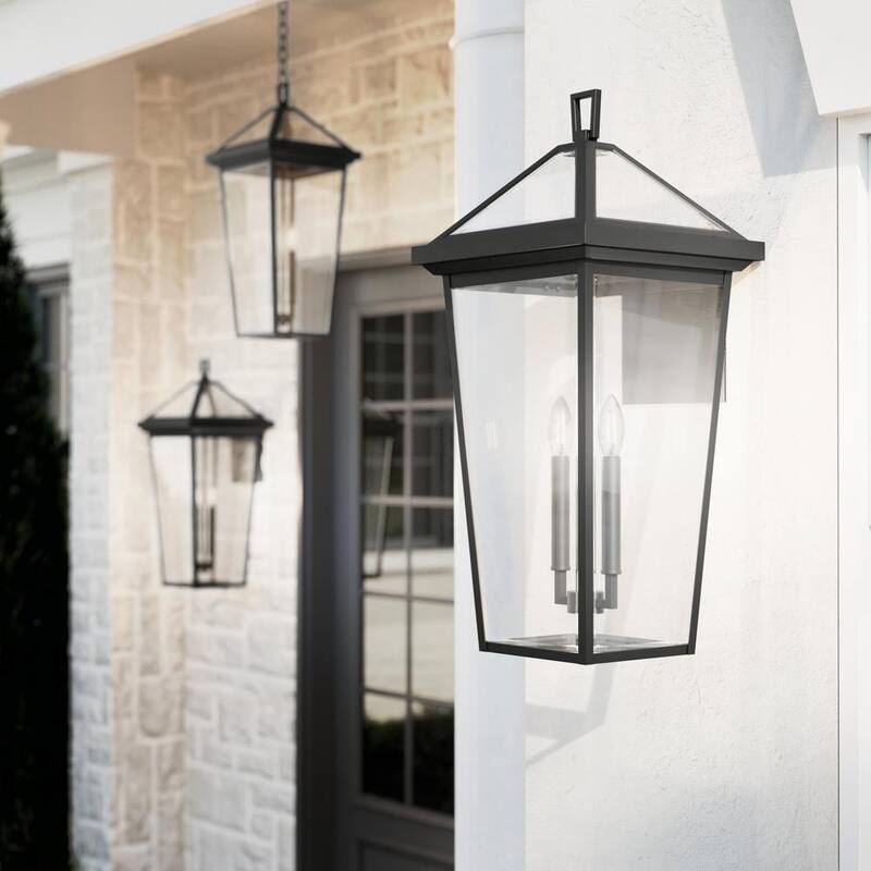 KICHLER Regence 26 pulgadas 2 luces Negro Texturizado Linterna de Pared Tradicional para Exteriores con Cableado Duro y sin focos incluidos (Paquete de 1) - 59127BKT