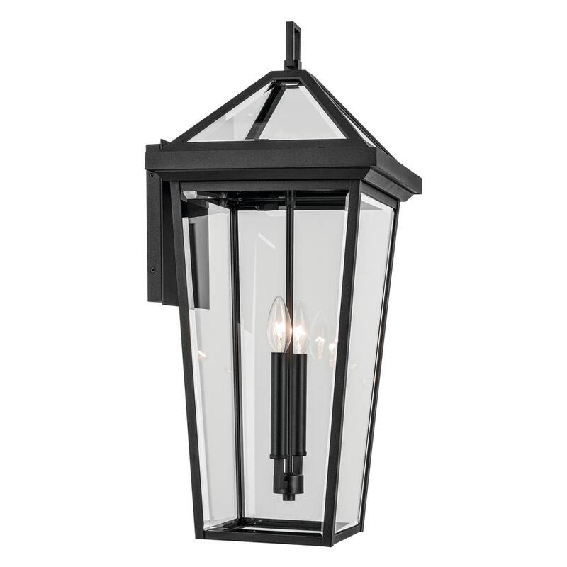 KICHLER Regence 26 pulgadas 2 luces Negro Texturizado Linterna de Pared Tradicional para Exteriores con Cableado Duro y sin focos incluidos (Paquete de 1) - 59127BKT