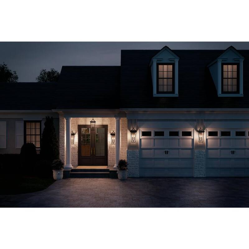 KICHLER Regence 26 pulgadas 2 luces Negro Texturizado Linterna de Pared Tradicional para Exteriores con Cableado Duro y sin focos incluidos (Paquete de 1) - 59127BKT