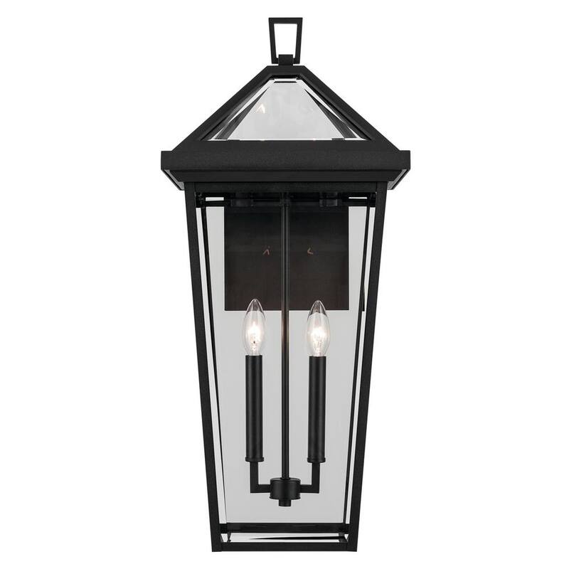KICHLER Regence 26 pulgadas 2 luces Negro Texturizado Linterna de Pared Tradicional para Exteriores con Cableado Duro y sin focos incluidos (Paquete de 1) - 59127BKT