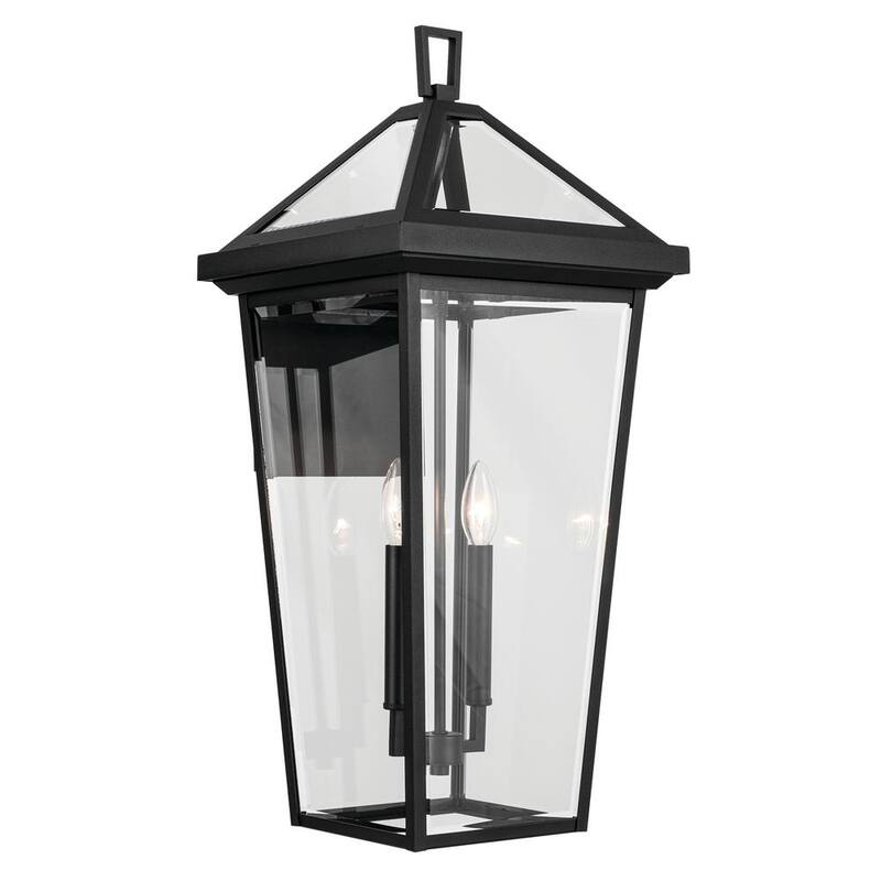 KICHLER Regence 26 pulgadas 2 luces Negro Texturizado Linterna de Pared Tradicional para Exteriores con Cableado Duro y sin focos incluidos (Paquete de 1) - 59127BKT