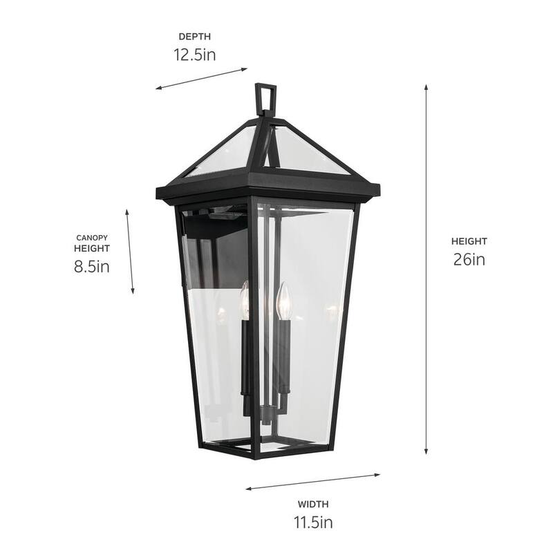 KICHLER Regence 26 pulgadas 2 luces Negro Texturizado Linterna de Pared Tradicional para Exteriores con Cableado Duro y sin focos incluidos (Paquete de 1) - 59127BKT