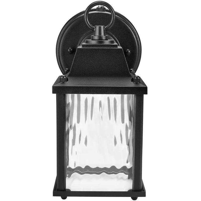 Lámpara de pared para exteriores Maxxima Black con LED, cristal de agua transparente, sensor de anochecer a amanecer, 650 lúmenes, luz blanca cálida de 3000K - MEL-6101W