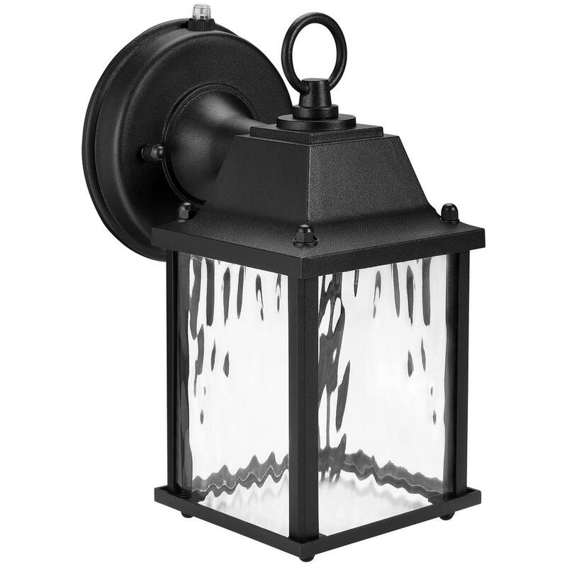 Lámpara de pared para exteriores Maxxima Black con LED, cristal de agua transparente, sensor de anochecer a amanecer, 650 lúmenes, luz blanca cálida de 3000K - MEL-6101W