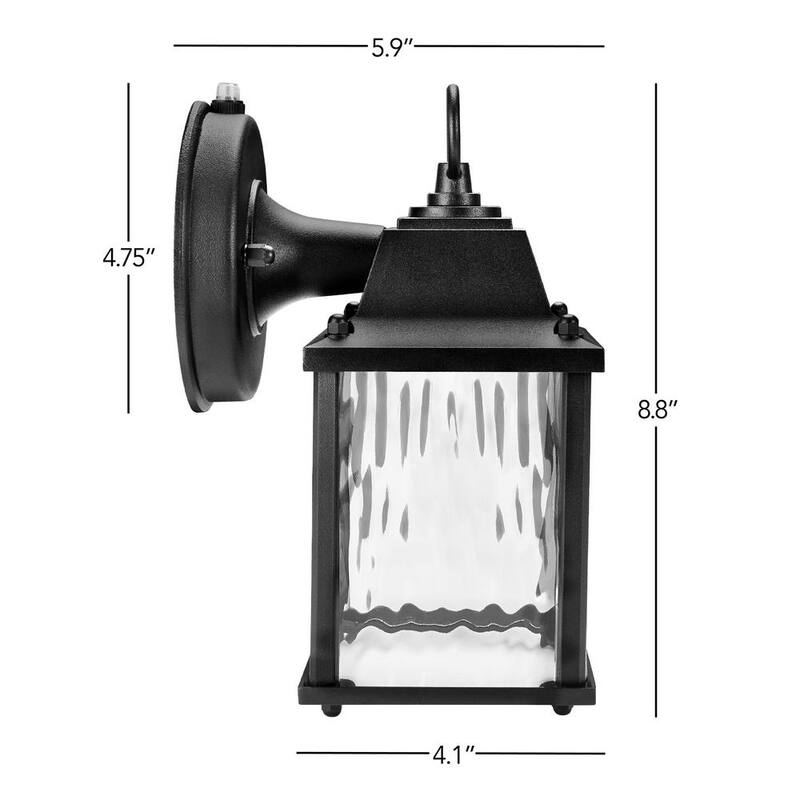 Lámpara de pared para exteriores Maxxima Black con LED, cristal de agua transparente, sensor de anochecer a amanecer, 650 lúmenes, luz blanca cálida de 3000K - MEL-6101W