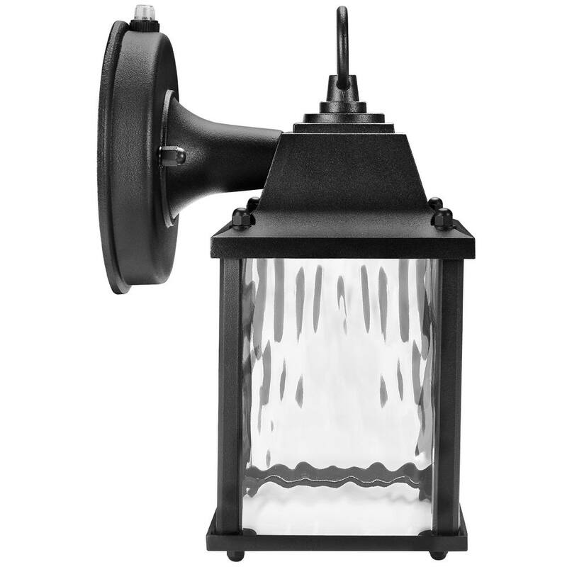 Lámpara de pared para exteriores Maxxima Black con LED, cristal de agua transparente, sensor de anochecer a amanecer, 650 lúmenes, luz blanca cálida de 3000K - MEL-6101W