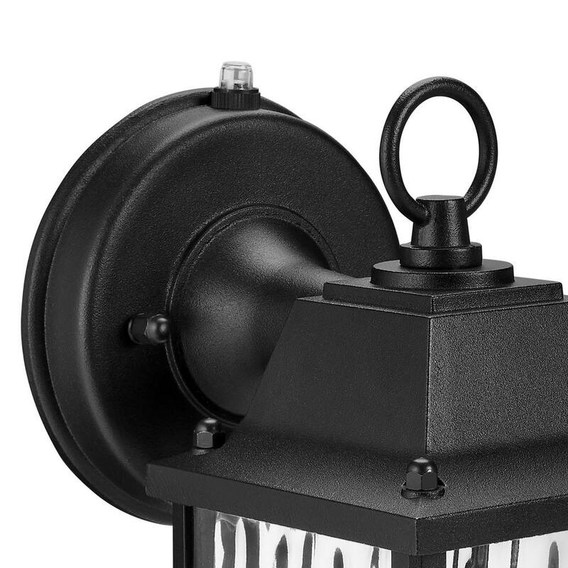 Lámpara de pared para exteriores Maxxima Black con LED, cristal de agua transparente, sensor de anochecer a amanecer, 650 lúmenes, luz blanca cálida de 3000K - MEL-6101W