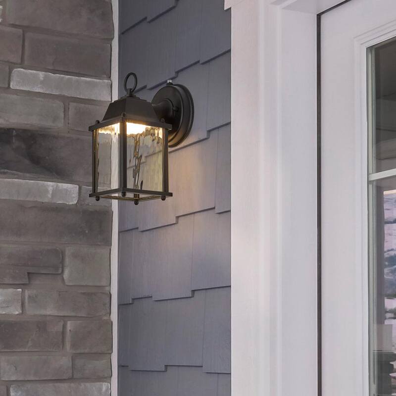Lámpara de pared para exteriores Maxxima Black con LED, cristal de agua transparente, sensor de anochecer a amanecer, 650 lúmenes, luz blanca cálida de 3000K - MEL-6101W