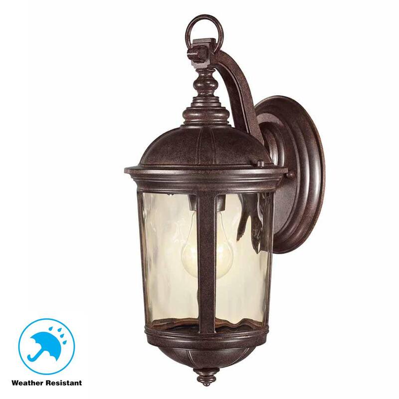 Colección de decoradores de hogar Leeds 16 pulgadas. Aplique de pared exterior de línea de voltaje en bronce místico con 1 luz y sin foco incluido - HB7262A-293