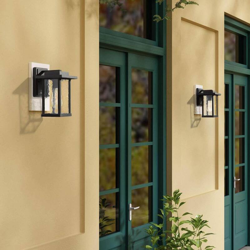 Lámpara de pared exterior negra mate LNC con pantalla de vidrio texturizado moderna para jardín o patio, luz montada en la pared de 1 luz - A03321S