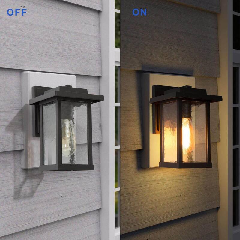 Lámpara de pared exterior negra mate LNC con pantalla de vidrio texturizado moderna para jardín o patio, luz montada en la pared de 1 luz - A03321S