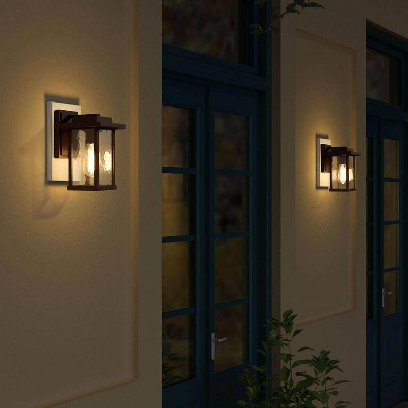 Lámpara de pared exterior negra mate LNC con pantalla de vidrio texturizado moderna para jardín o patio, luz montada en la pared de 1 luz - A03321S